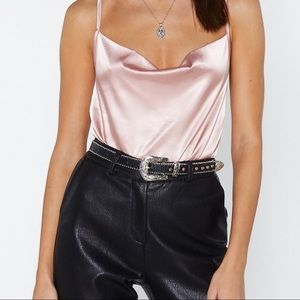 Pink satin body suit - never worn